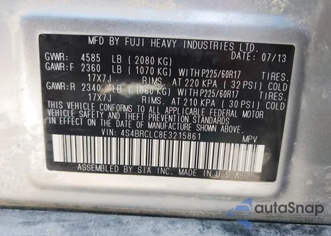 2014 Subaru Outback 2.5I Limited from USA, damaged, VIN 4S4BRCLC8E3215861